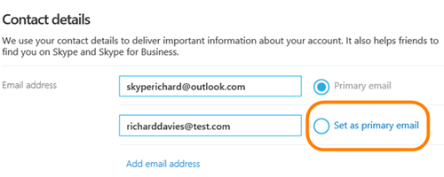 Change email on skype number